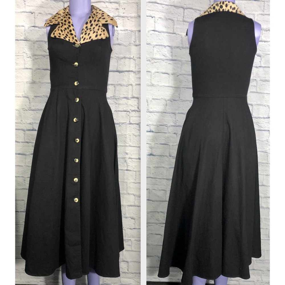 Lew Magram Vintage Made USA Leopard Animal Print Collar Size 4 Cotton Dress